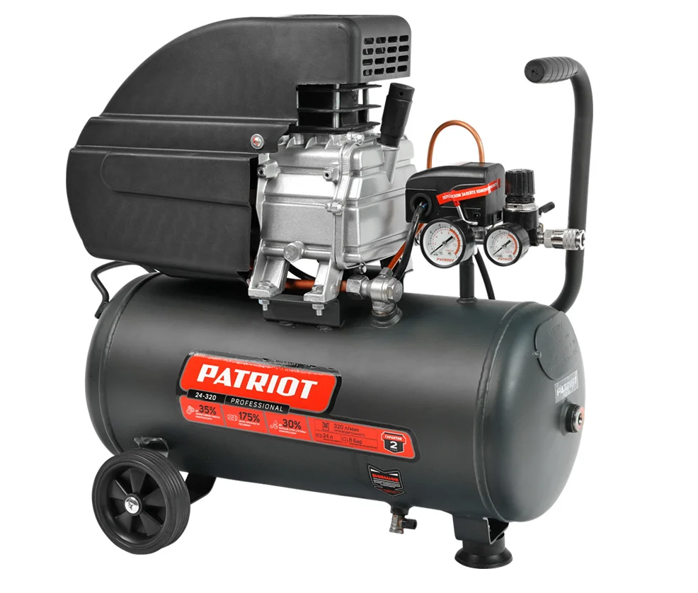 Компрессор Patriot поршневой масляный Professional 24-320 /320л/мин, 8бар, 2000Вт, 24л, быстр.1/4"+ "елочка"