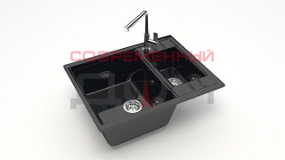 Кух.мойка Granit MARRBAXX глянц Жаклин Z190 Q4 (ЧЁРН),двухчашевая, 612х505х212